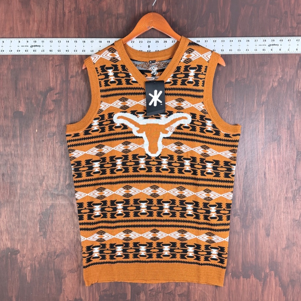 Texas Longhorns Asterisk NCAA Sweater Vest Burnt Orange Geometric Men Medium NEW